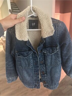 GAP Blue Denim Jean Jacket with Cream Sherpa Collar